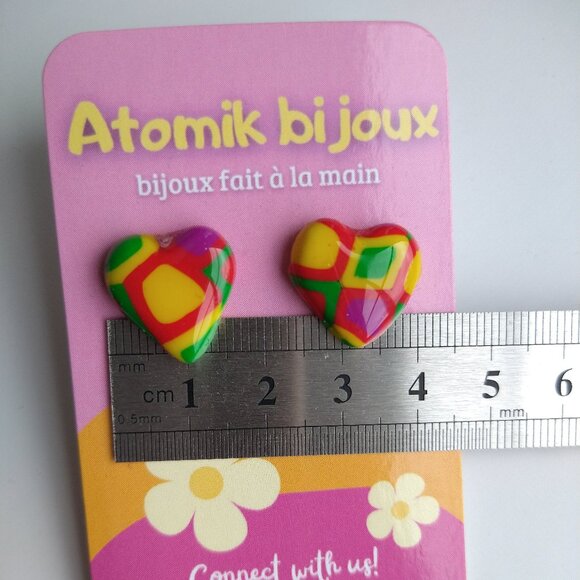 Handmade multi-color polymer clay earrings. Boucles d'oreilles fait à la main - Picture 6 of 6